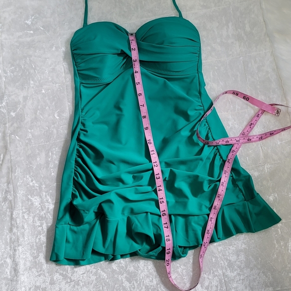 Kenneth Cole Teal Ruched One Piece Dress Swimsuit - Picture 6 of 8